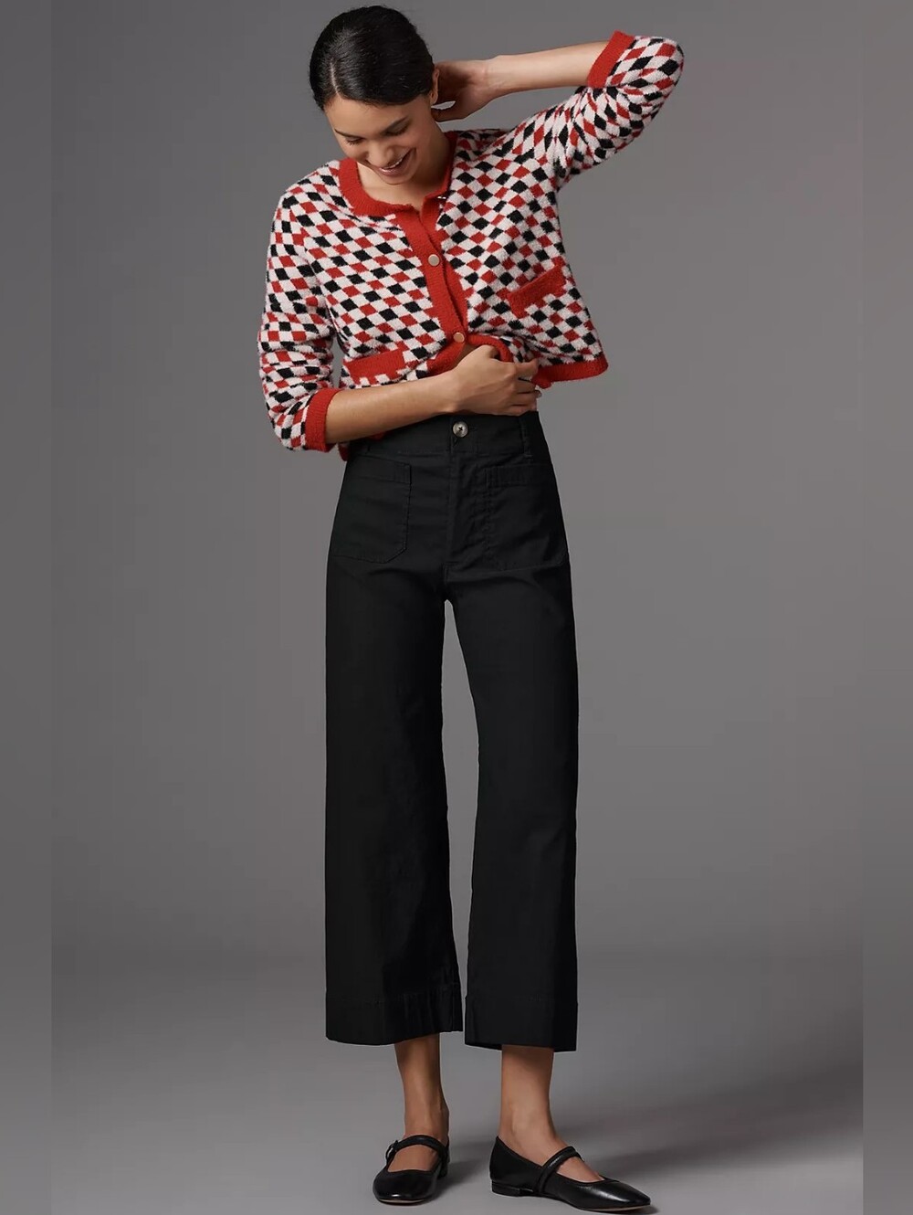 Anthropologie Maeve Black Colette Magic Fabric Cropped Wide Leg Pants Sz 28 Tall